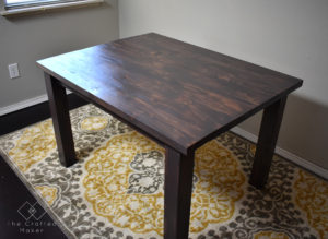 Build this modern farmhouse dining table for your next gathering. This table is perfect for smaller dining rooms or breakfast nooks.